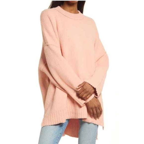 Free People Oversized Peaches Tunic Chunky Knit Sweater in Dusty Pink Size XS - Picture 1 of 6